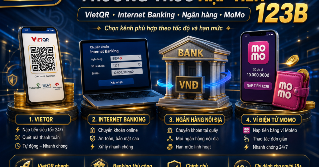 Các phương thức Nạp tiền 123B VietQR ngân hàng ví điện tử